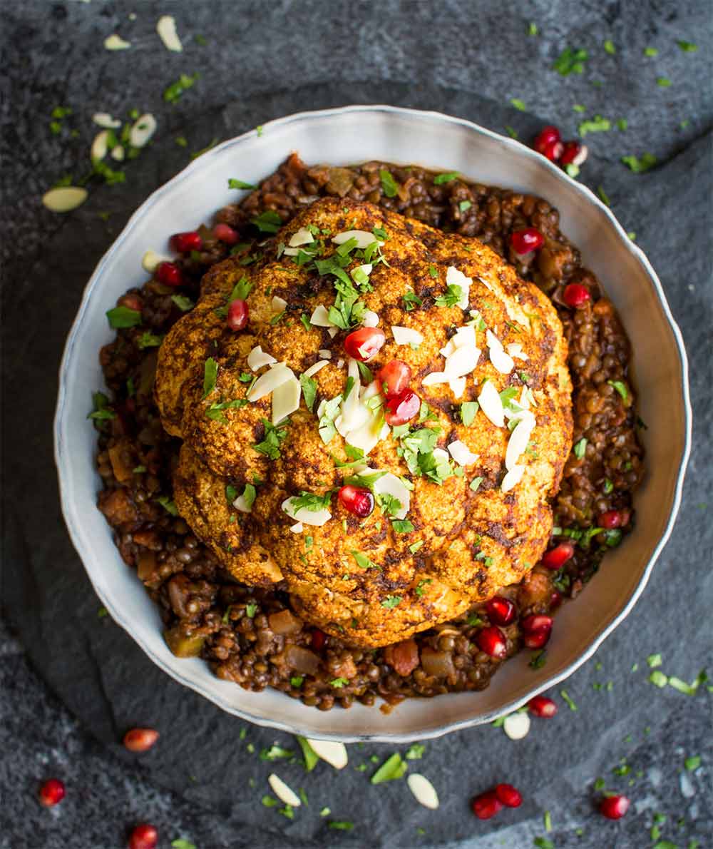 19 Recipes that Swap Lentils for Meat: Spiced Baked Cauliflower with Spicy Lentils