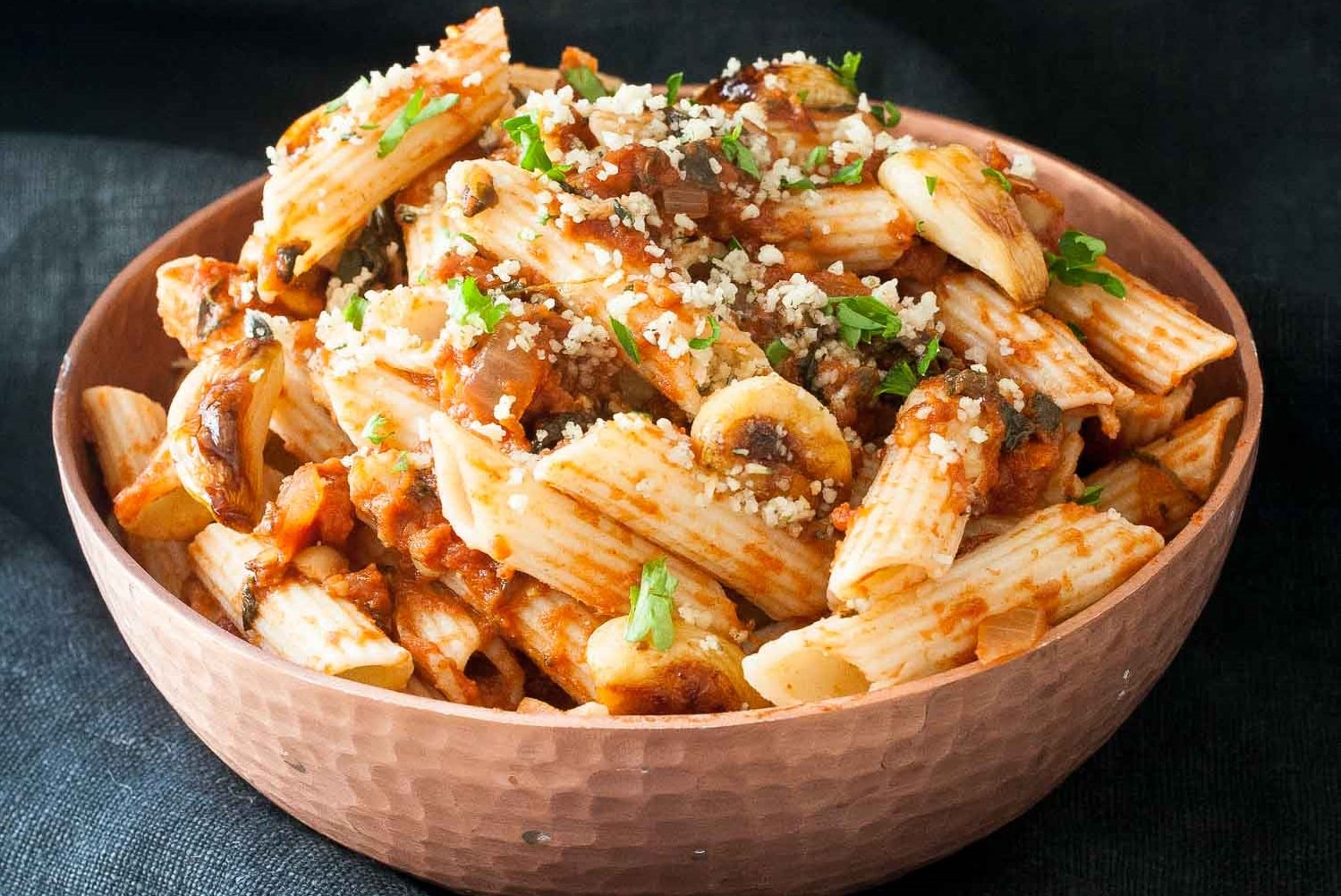 Chickpeas in Spicy Smoked Tomato Sauce with Penne