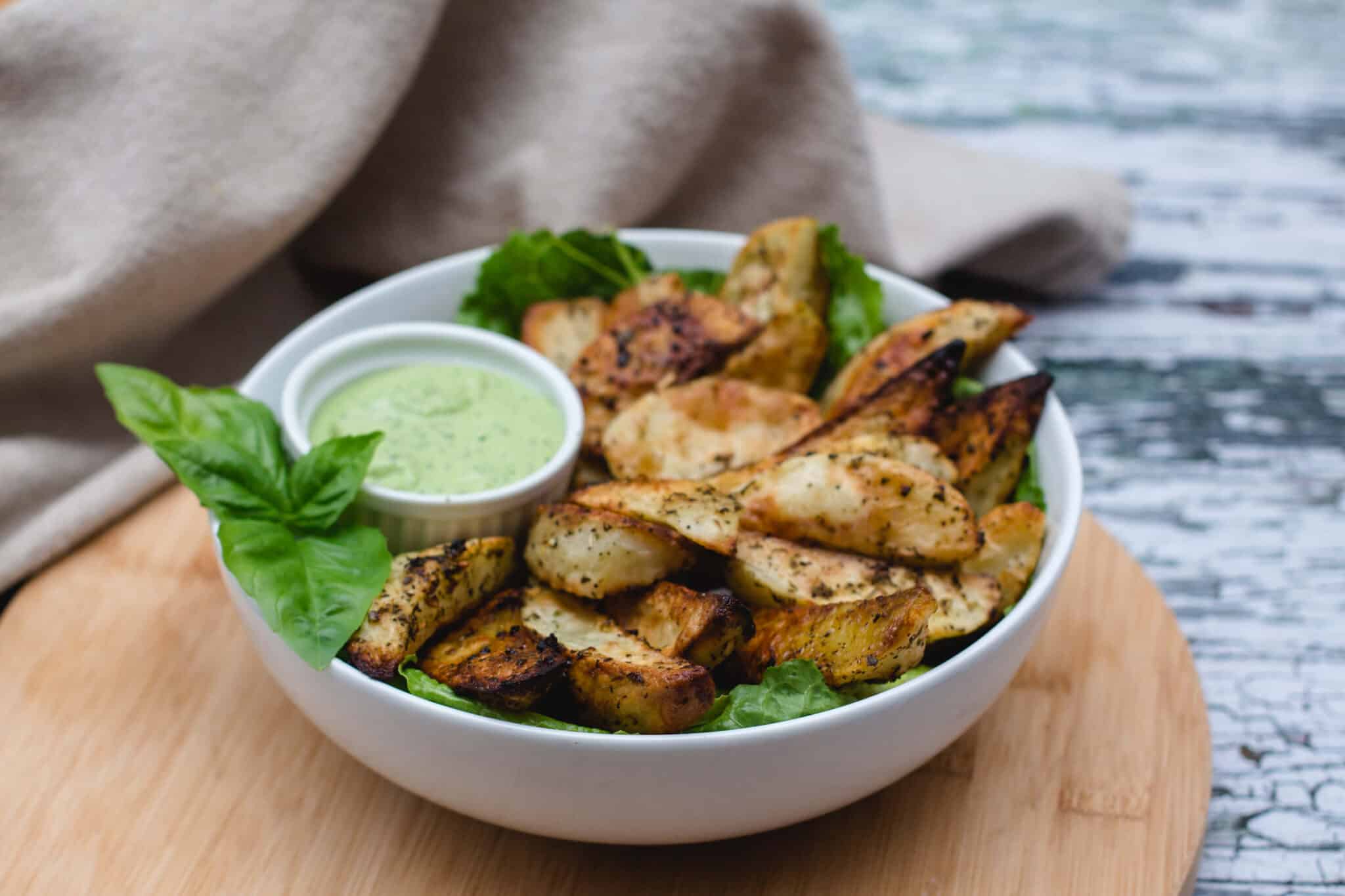 Zesty Potato Wedges with Basil Sauce