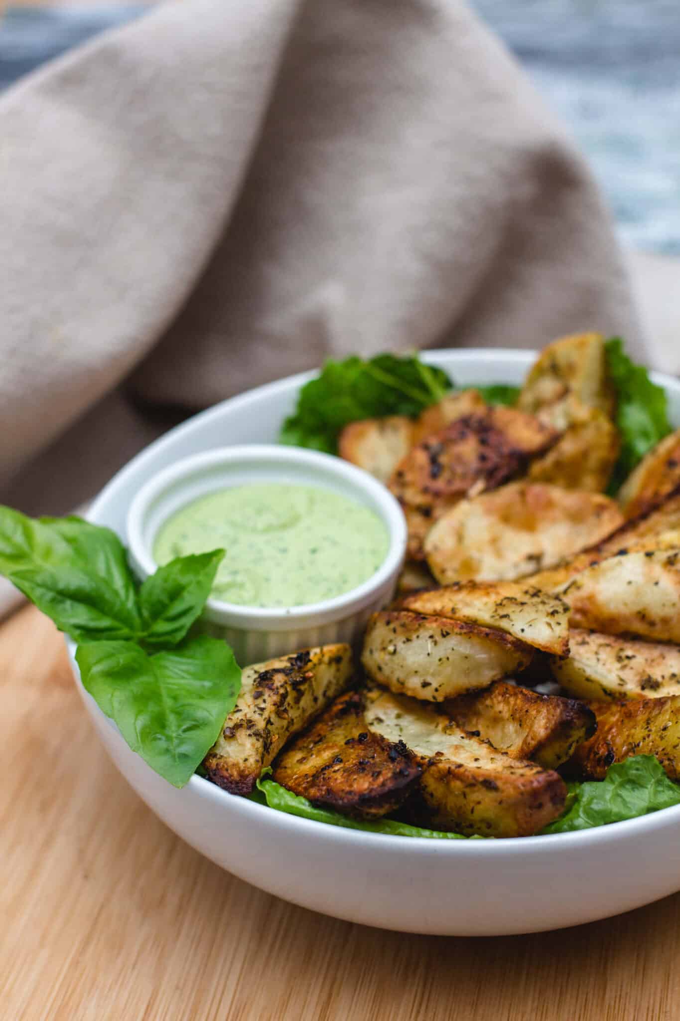 Zesty Potato Wedges with Basil Sauce