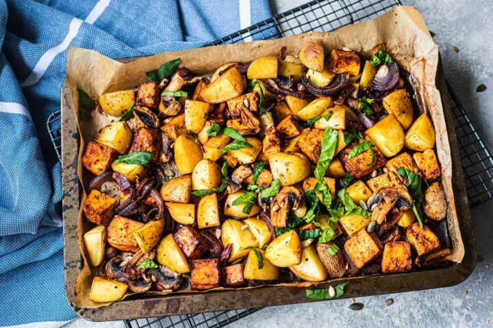 Vegan Sheet Pan Potatoes And Tofu - Oh My Veggies