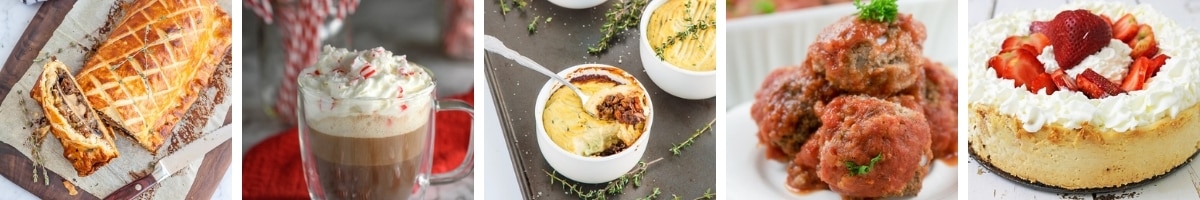 collage of images showing recipes from the vegan christmas cookbook