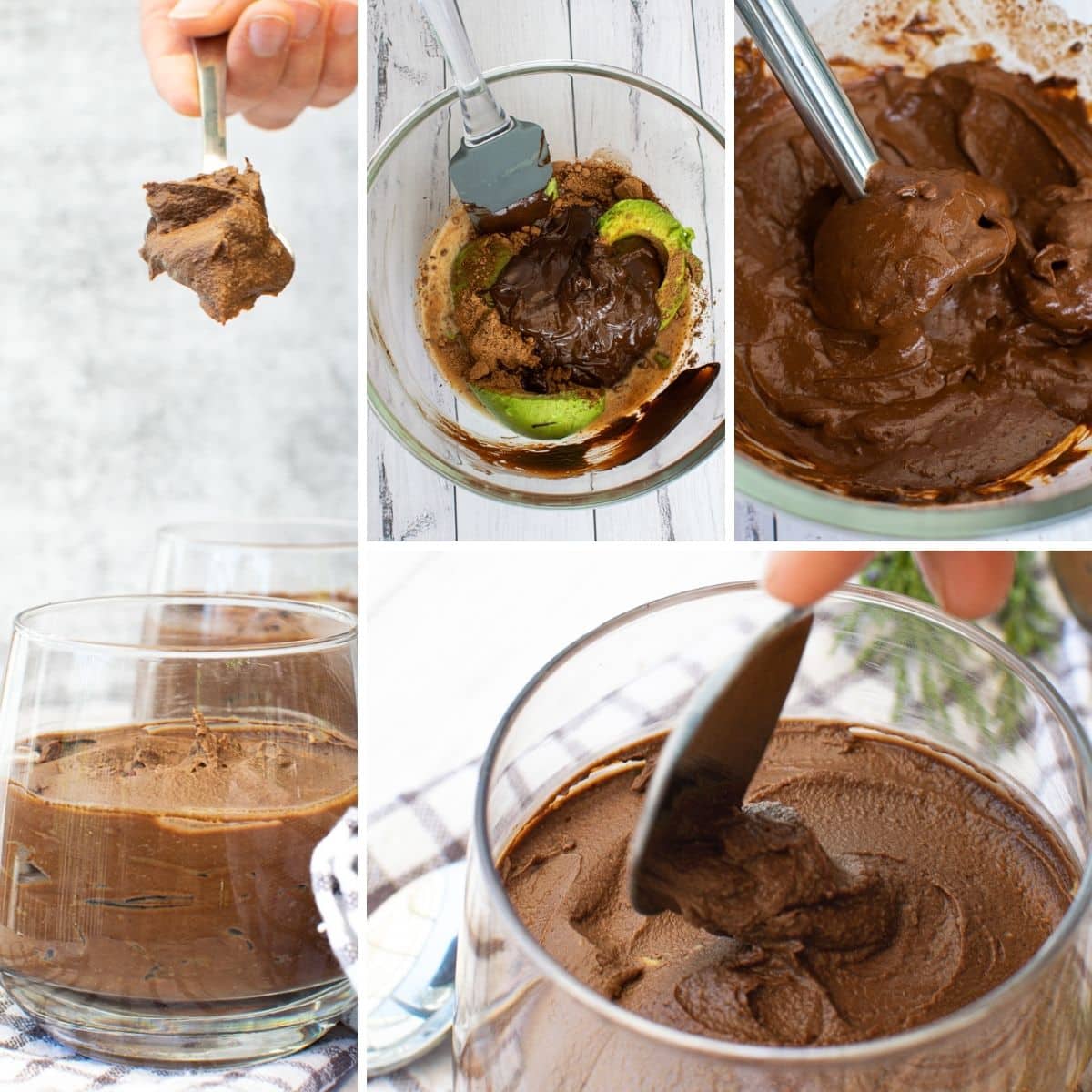 how to make vegan chocolate avocado mousse collage