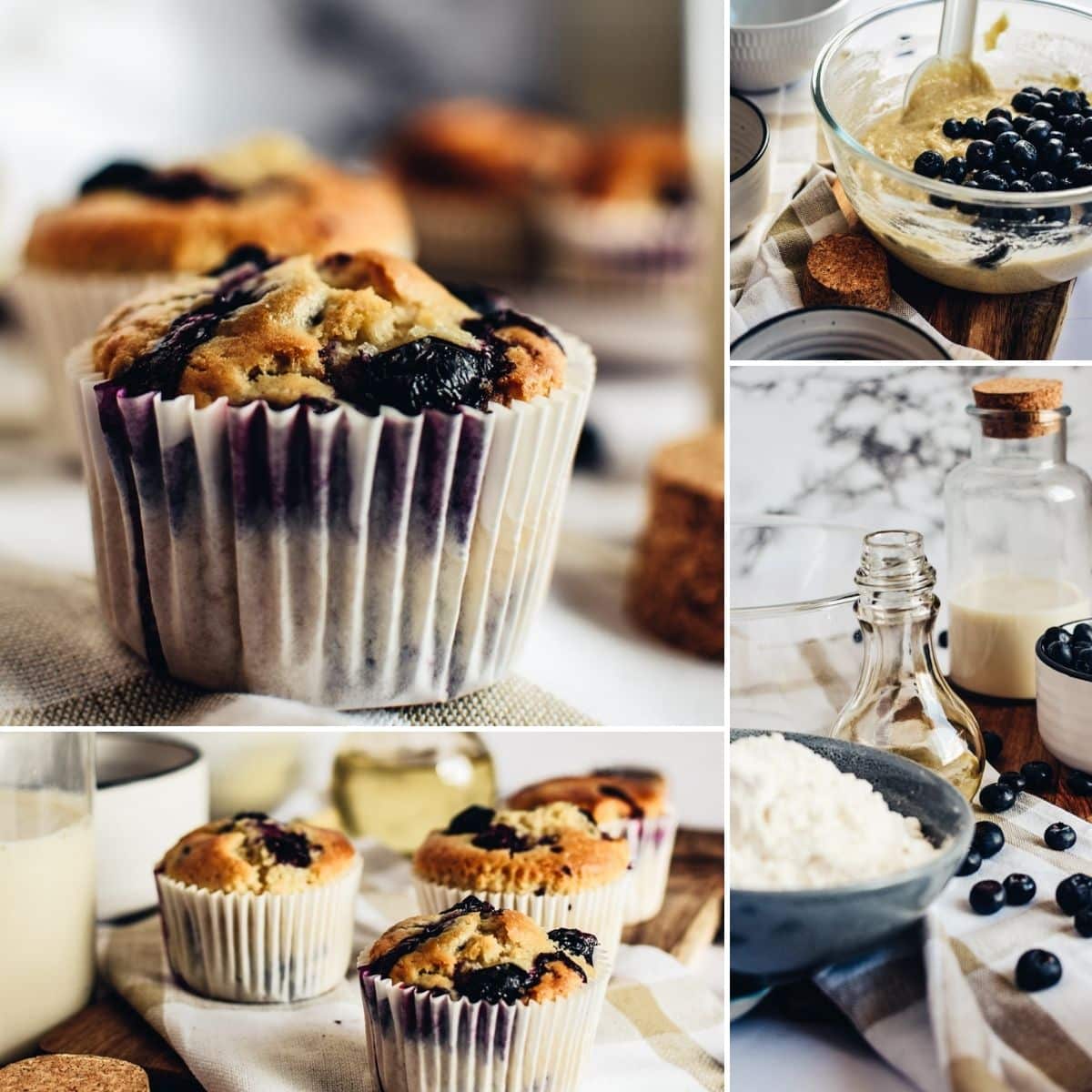 how to make vegan blueberry muffins collage