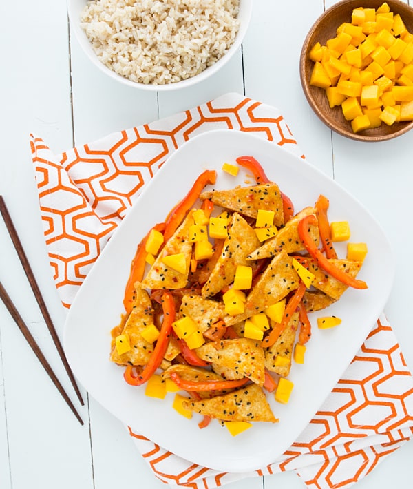 vegan tofu stir fry being served