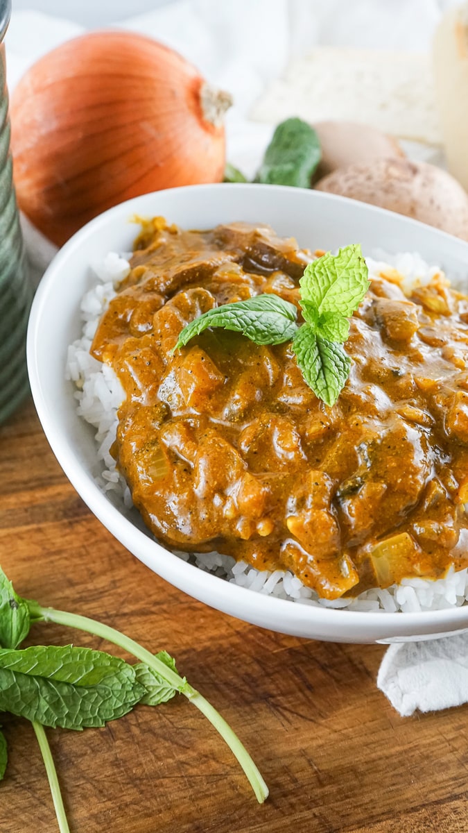 Indian and vegan mushroom curry close up