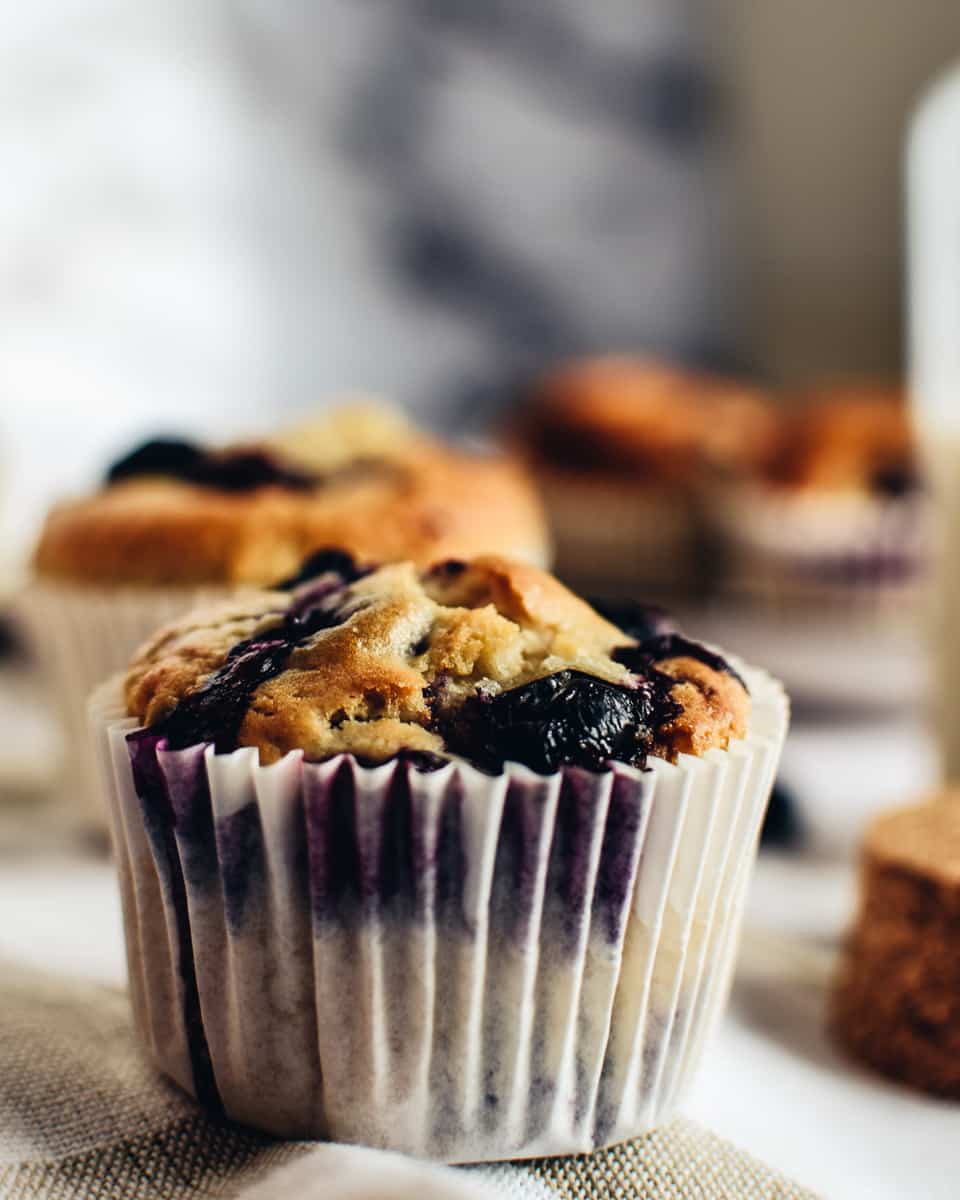 close up of vegan blueberry muffin