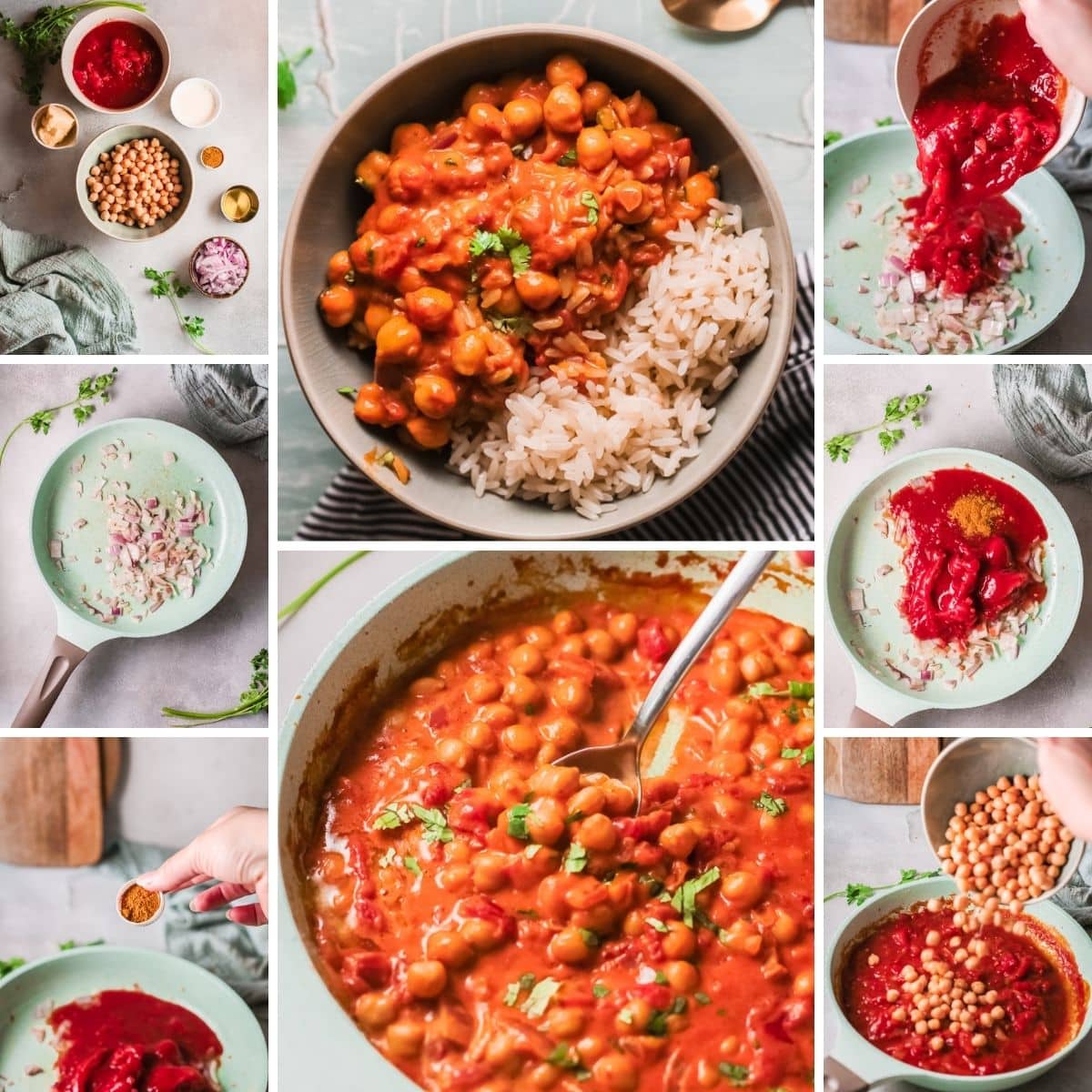 how to make Indian butter chickpeas collage