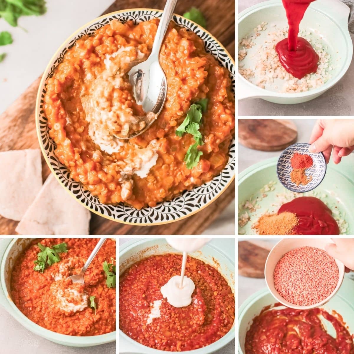 how to make vegan red lentil curry collage