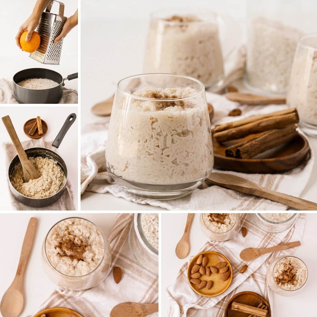 collage showing how to make vegan Rice Pudding 