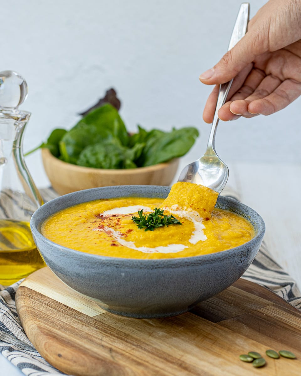 spoonful of vegan carrot ginger soup