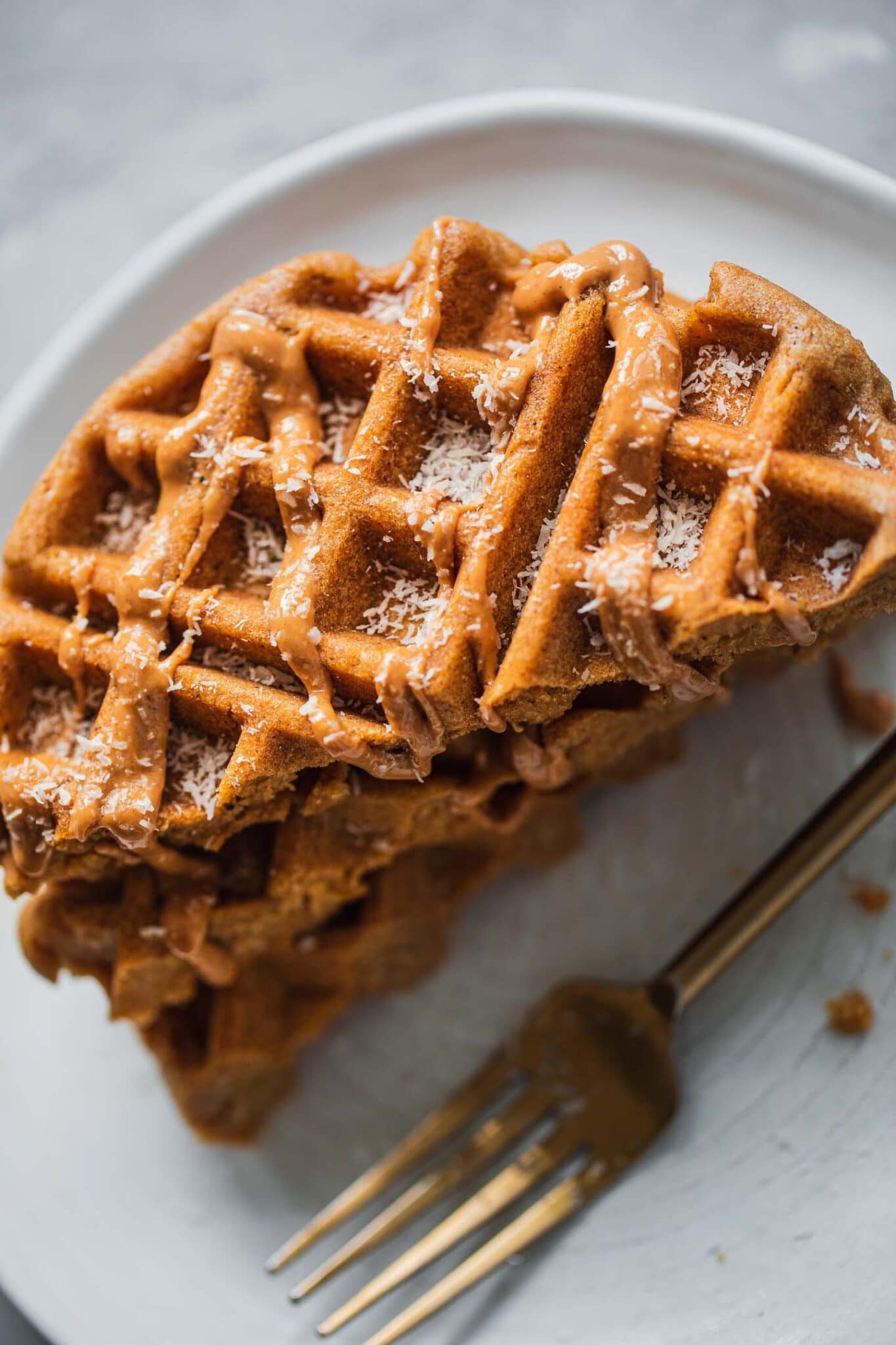 gingerbread waffles topped with coconut