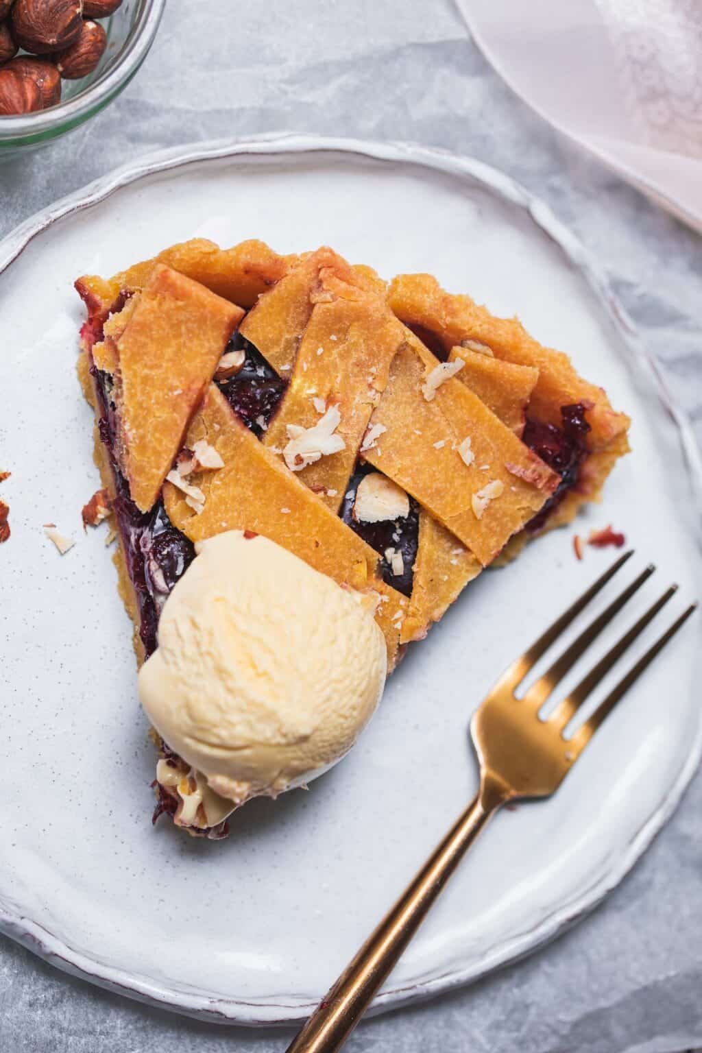 vegan cherry pie and vanilla ice cream