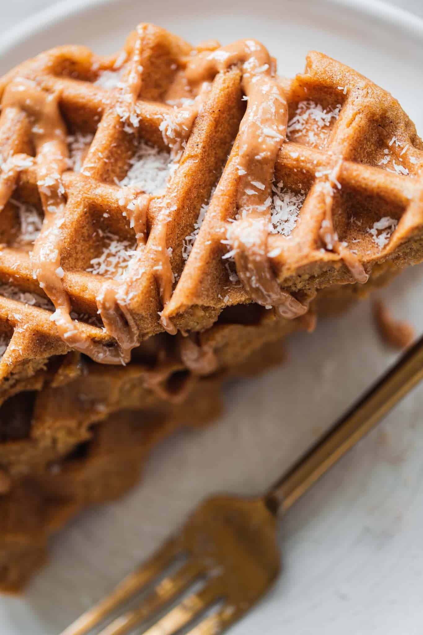 close up of gingerbread waffles