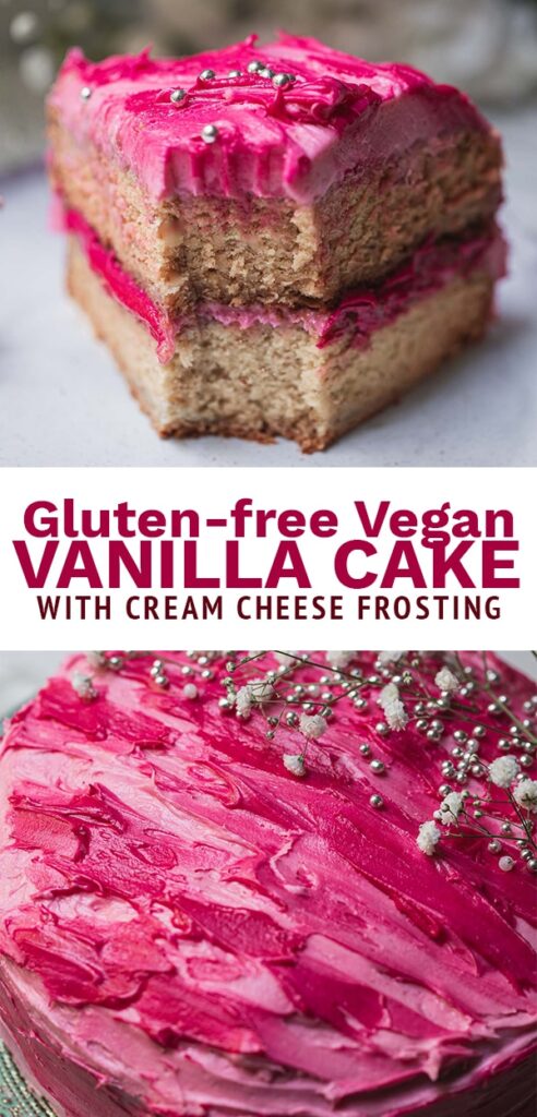 gluten-free vegan vanilla cake with cream cheese frosting