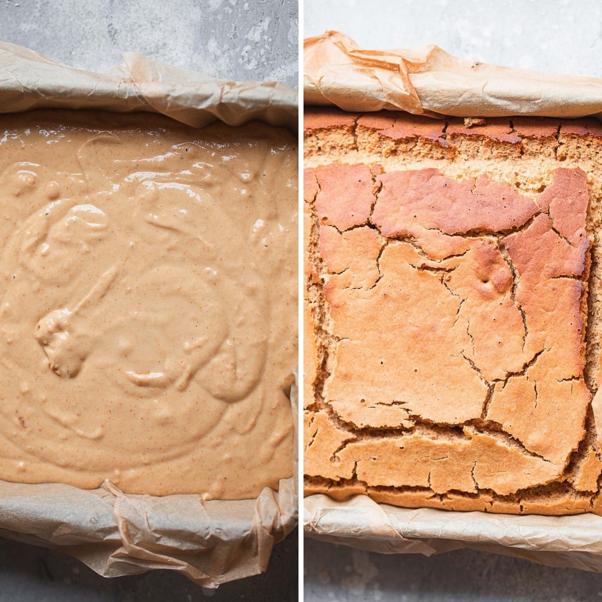peanut butter cake before and after baking