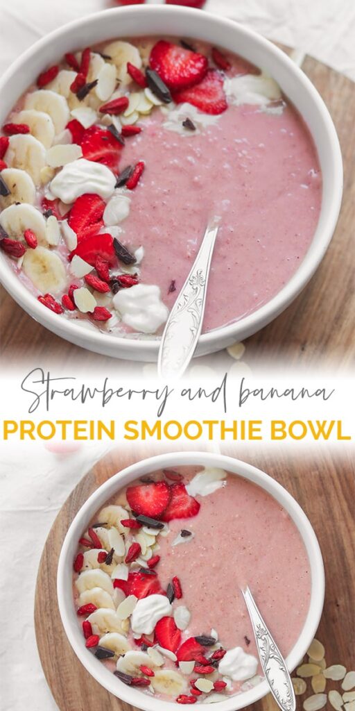 strawberry and banana vegan protein smoothie bowl