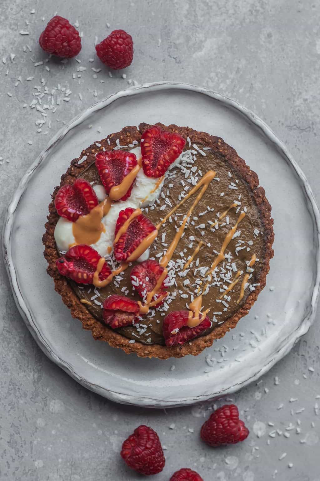 chocolate avocado mousse tart with a sweet gluten-free, oil-free crust