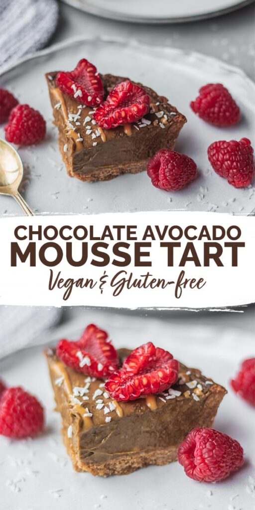 chocolate avocado mousse tart with a sweet gluten-free, oil-free crust