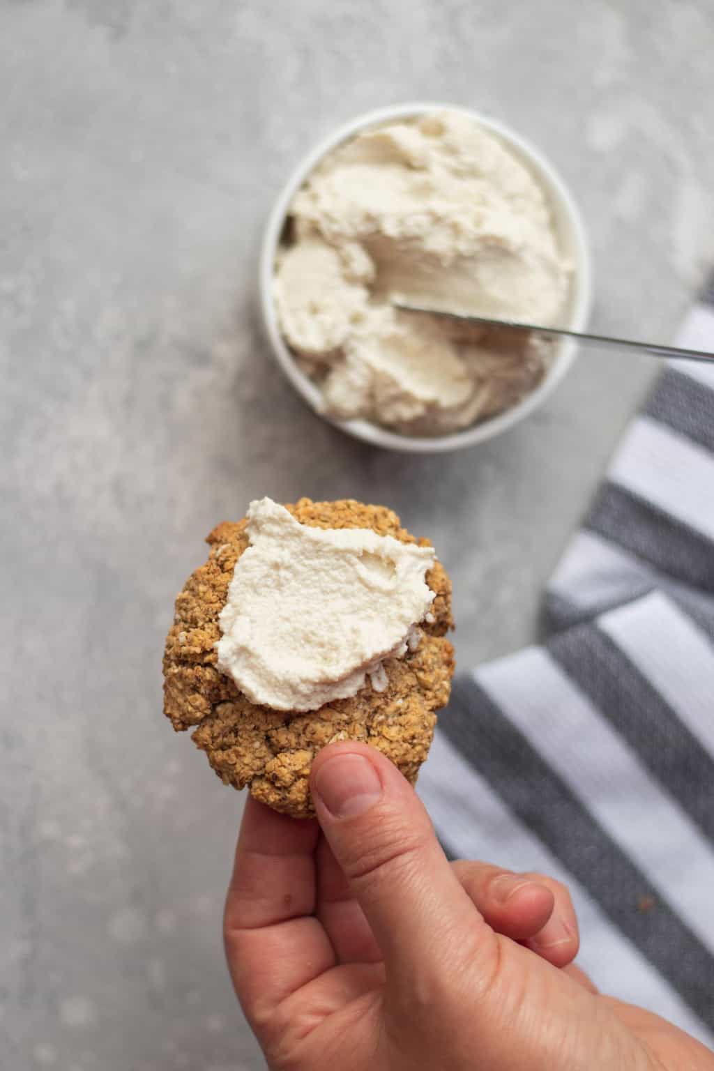 vegan oatmeal cooking dipped in cashew frosting