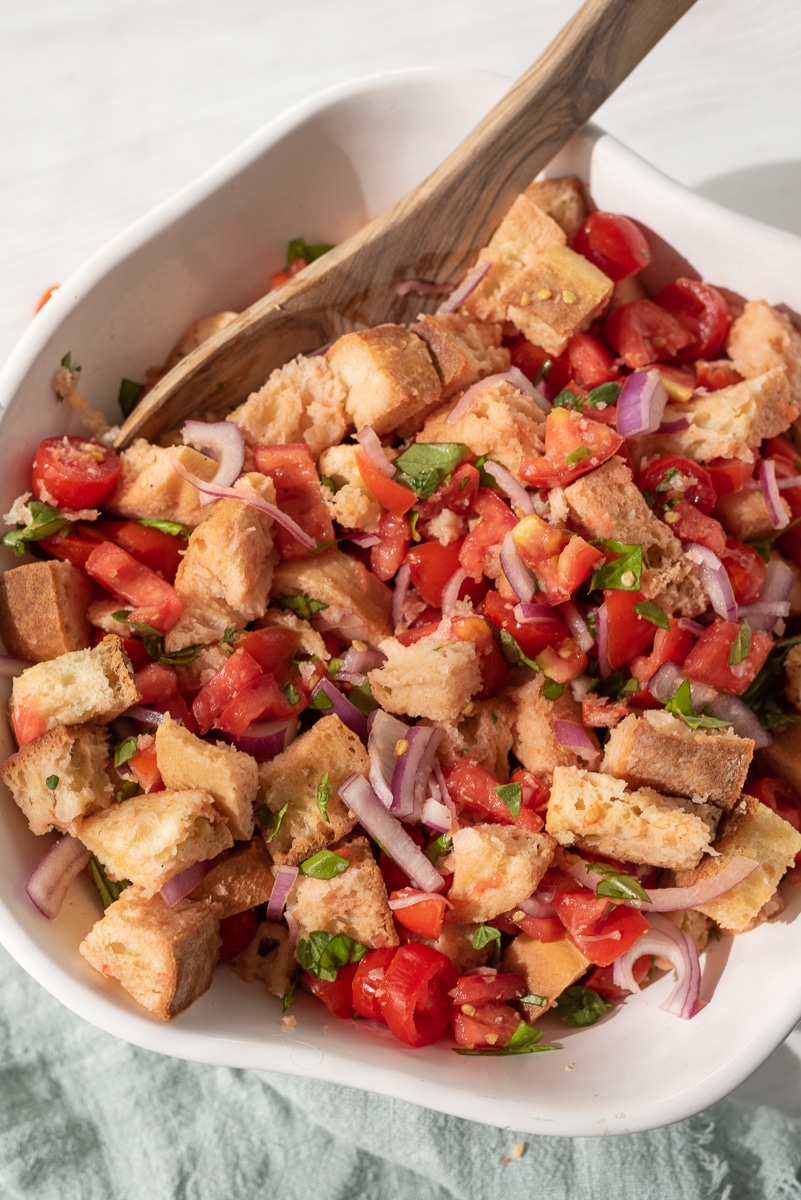 panzanella salad being served