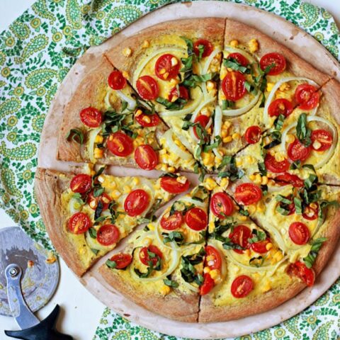 Image for Vegan Summer Pizza with Sweet Corn, Tomatoes, & Basil