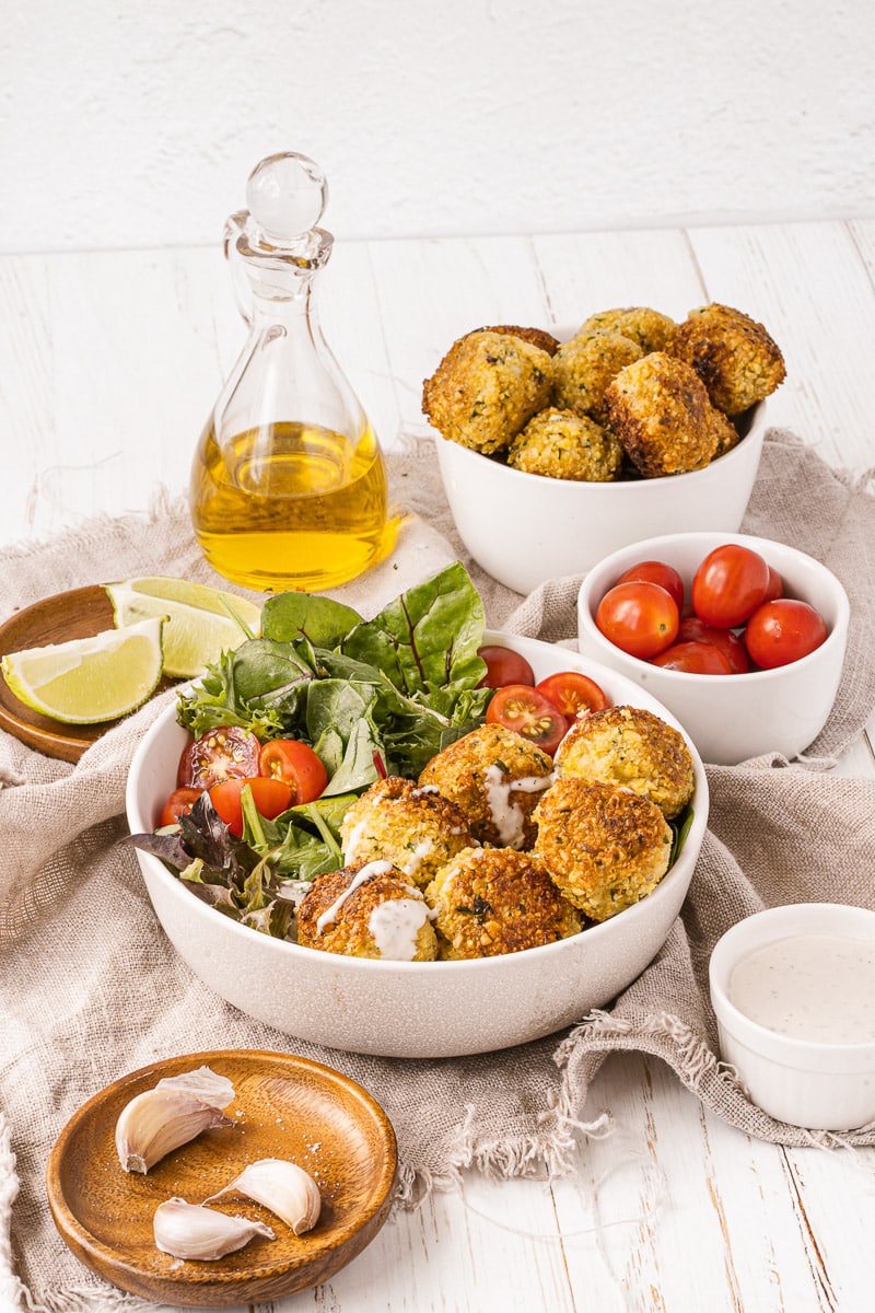 two bowls of homemade falafel