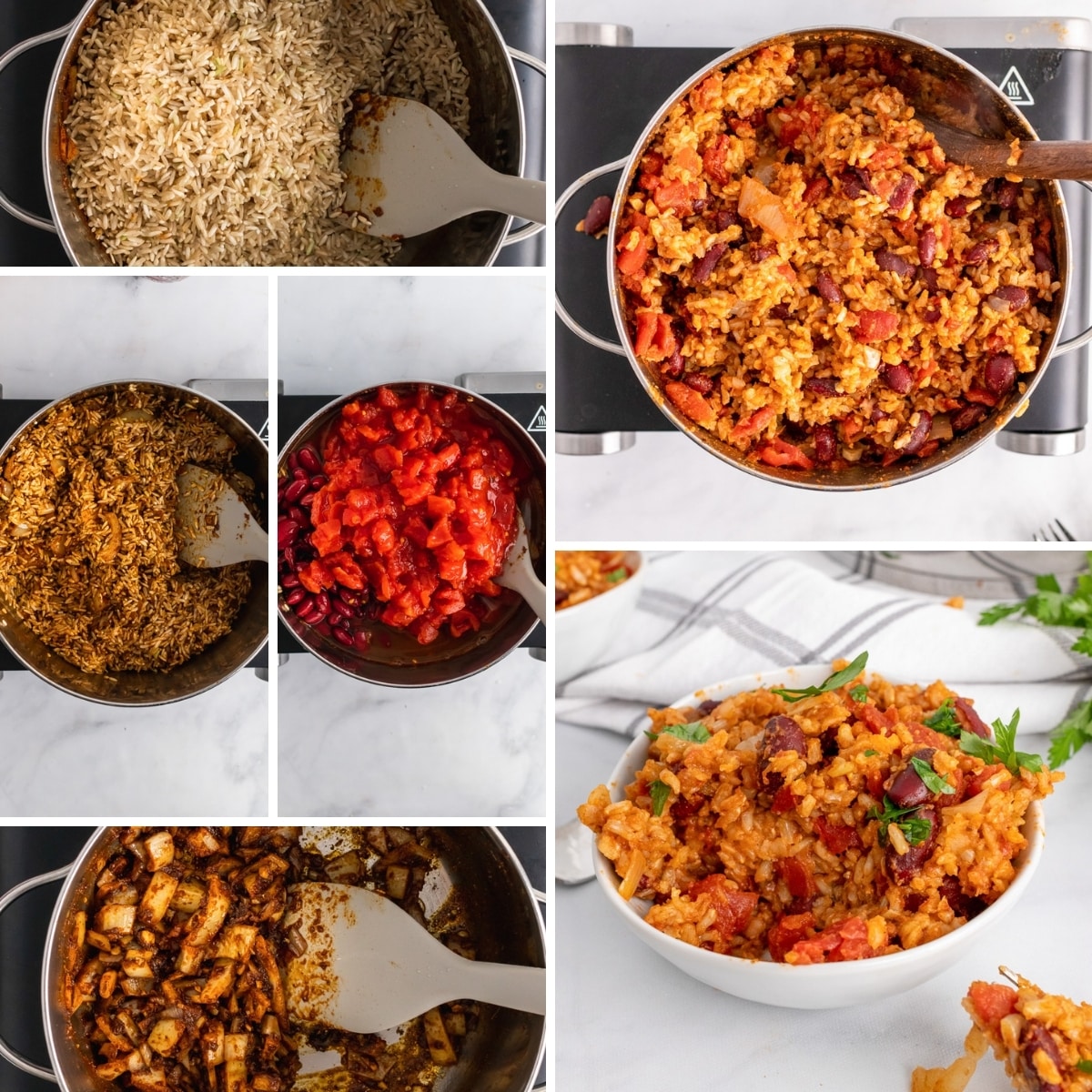 how to make Spanish Rice and beans collage