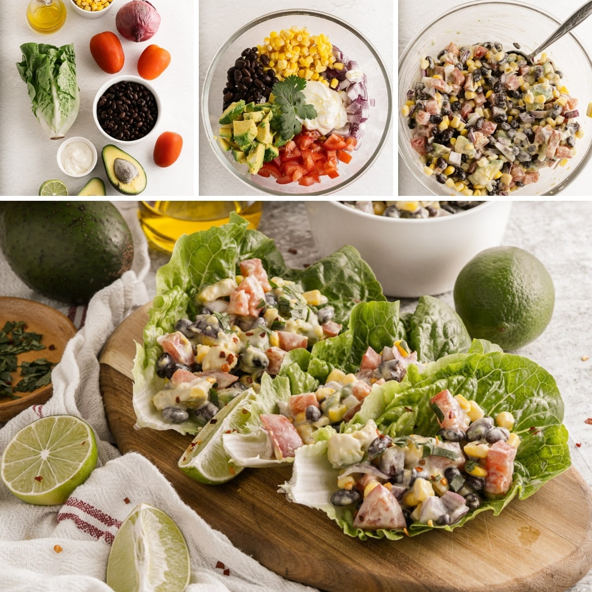 how to make black bean lettuce wraps collage