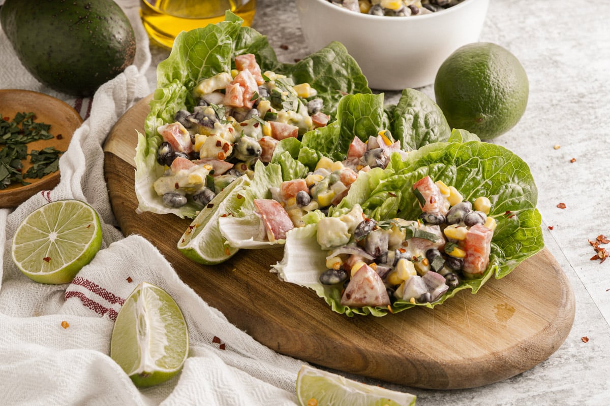 black bean lettuce wraps on a tray