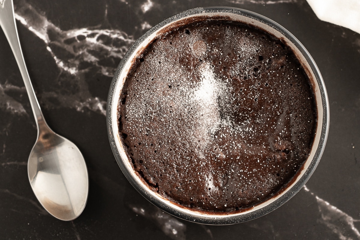 top view brownie mug cake