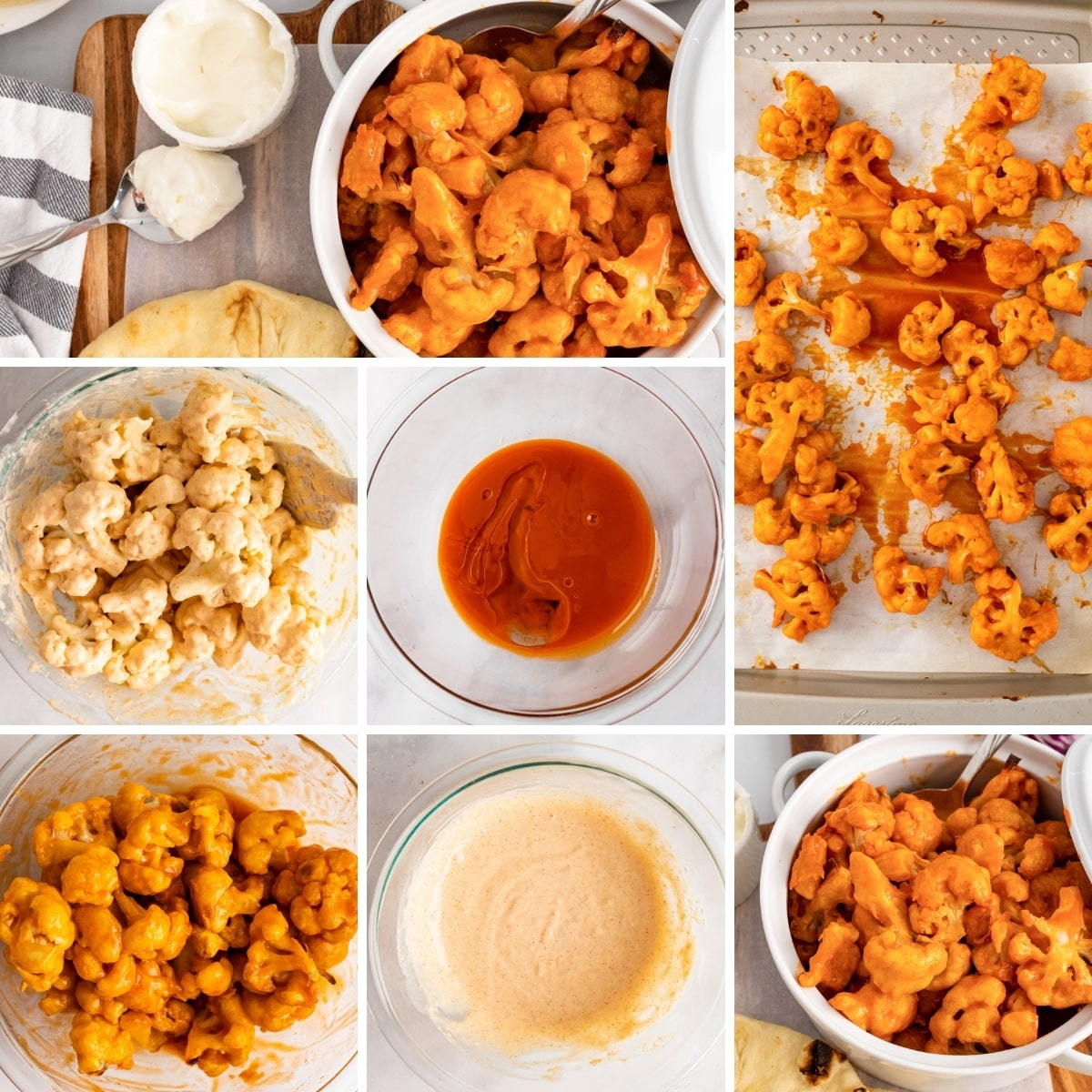 how to make baked buffalo cauliflower bites collage