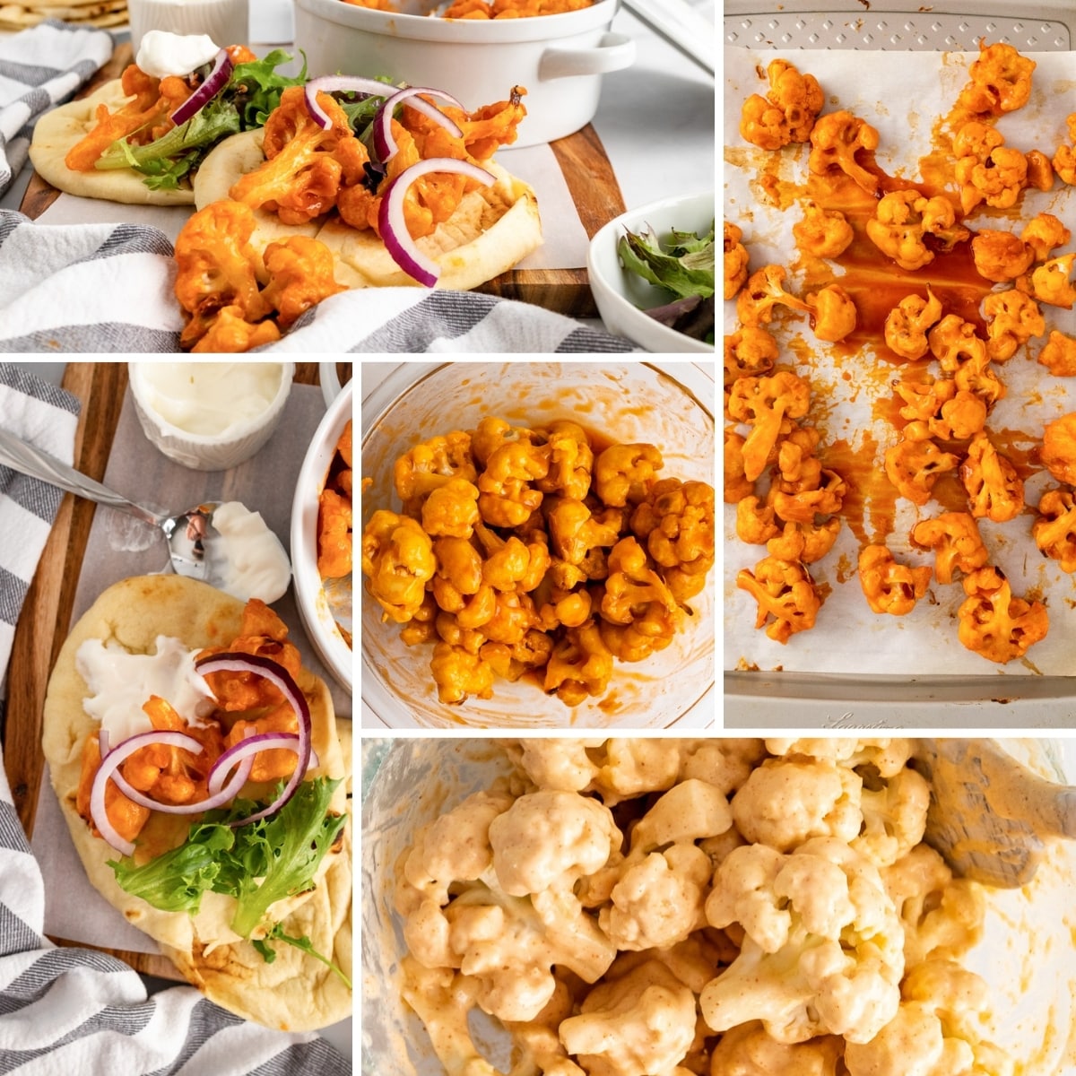 how to make buffalo cauliflower tacos collage