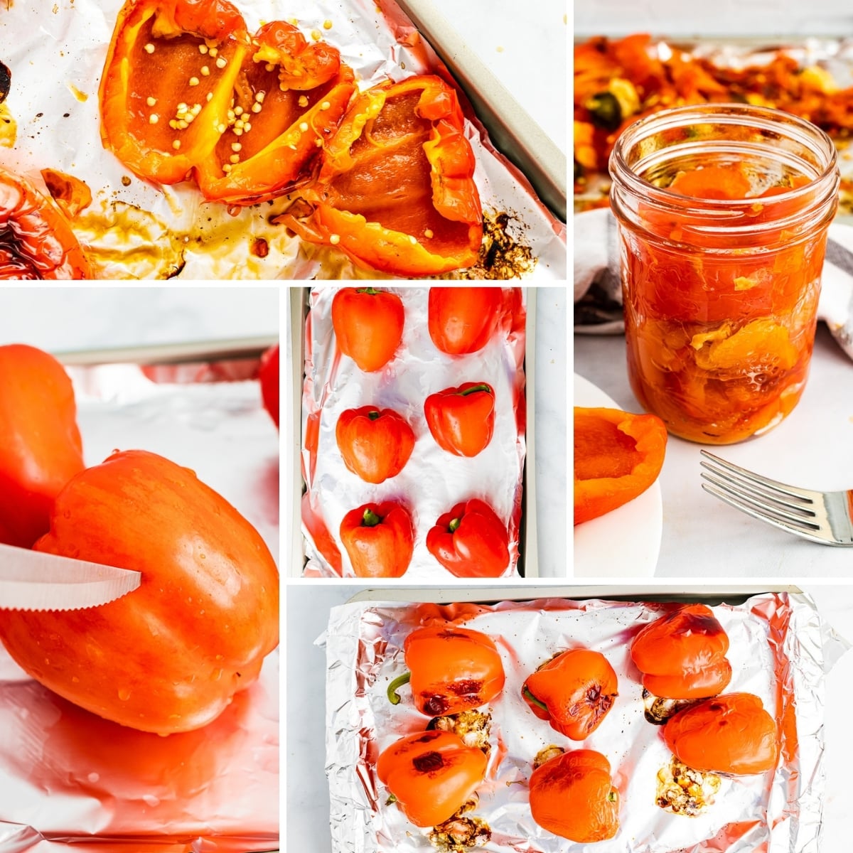 collage of how to make oven roasted peppers