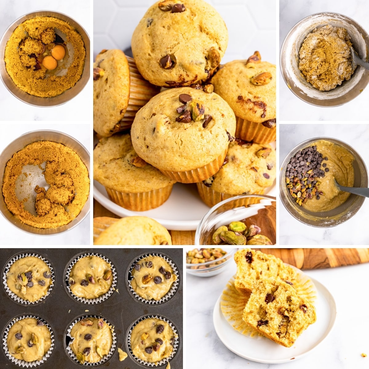 how to make pistachio muffins collage