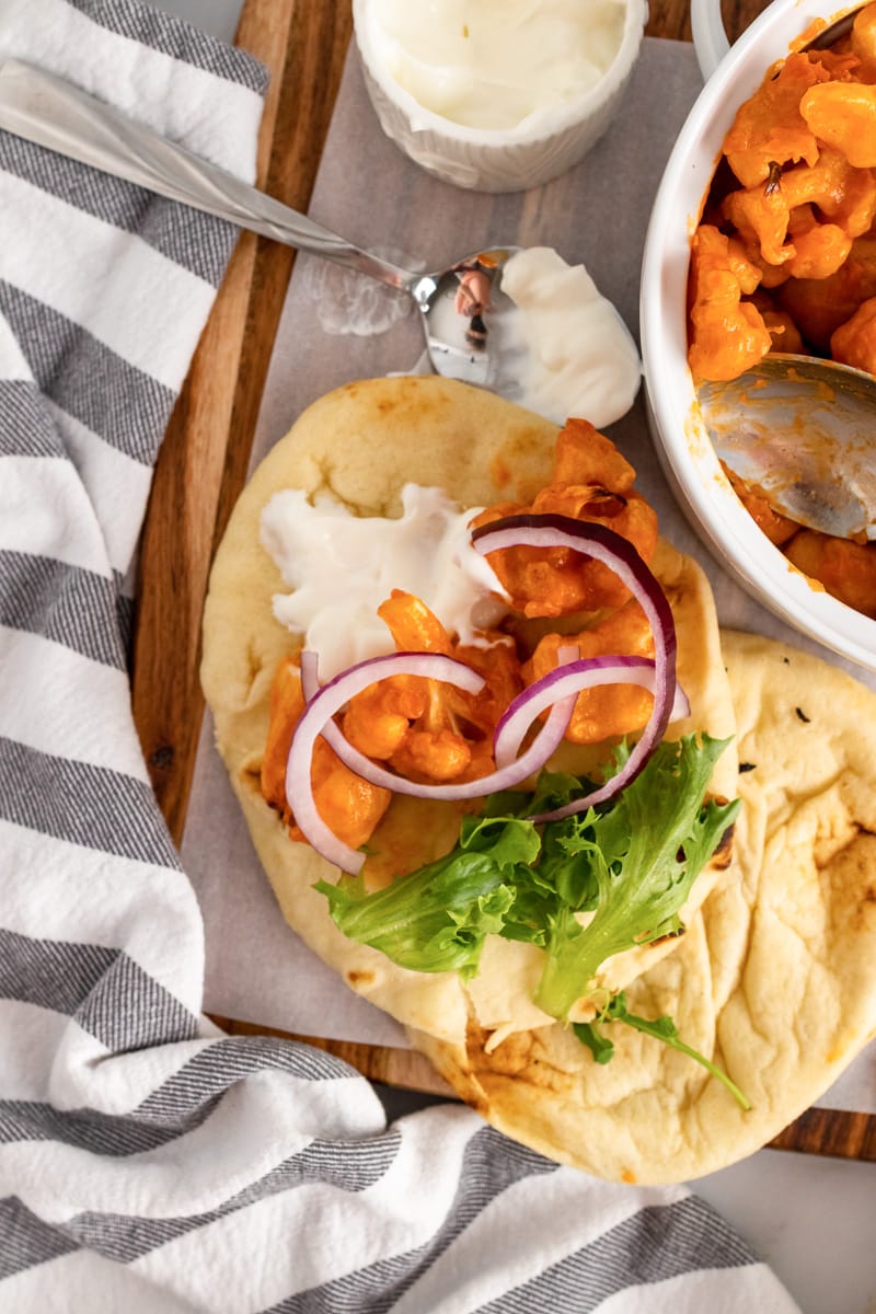 top view of buffalo cauliflower taco