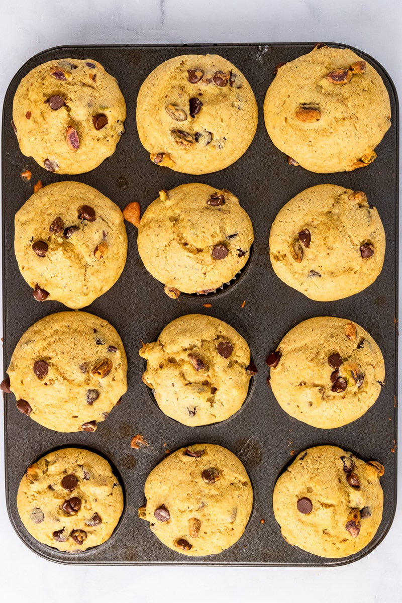 top view tray of pistachio muffins