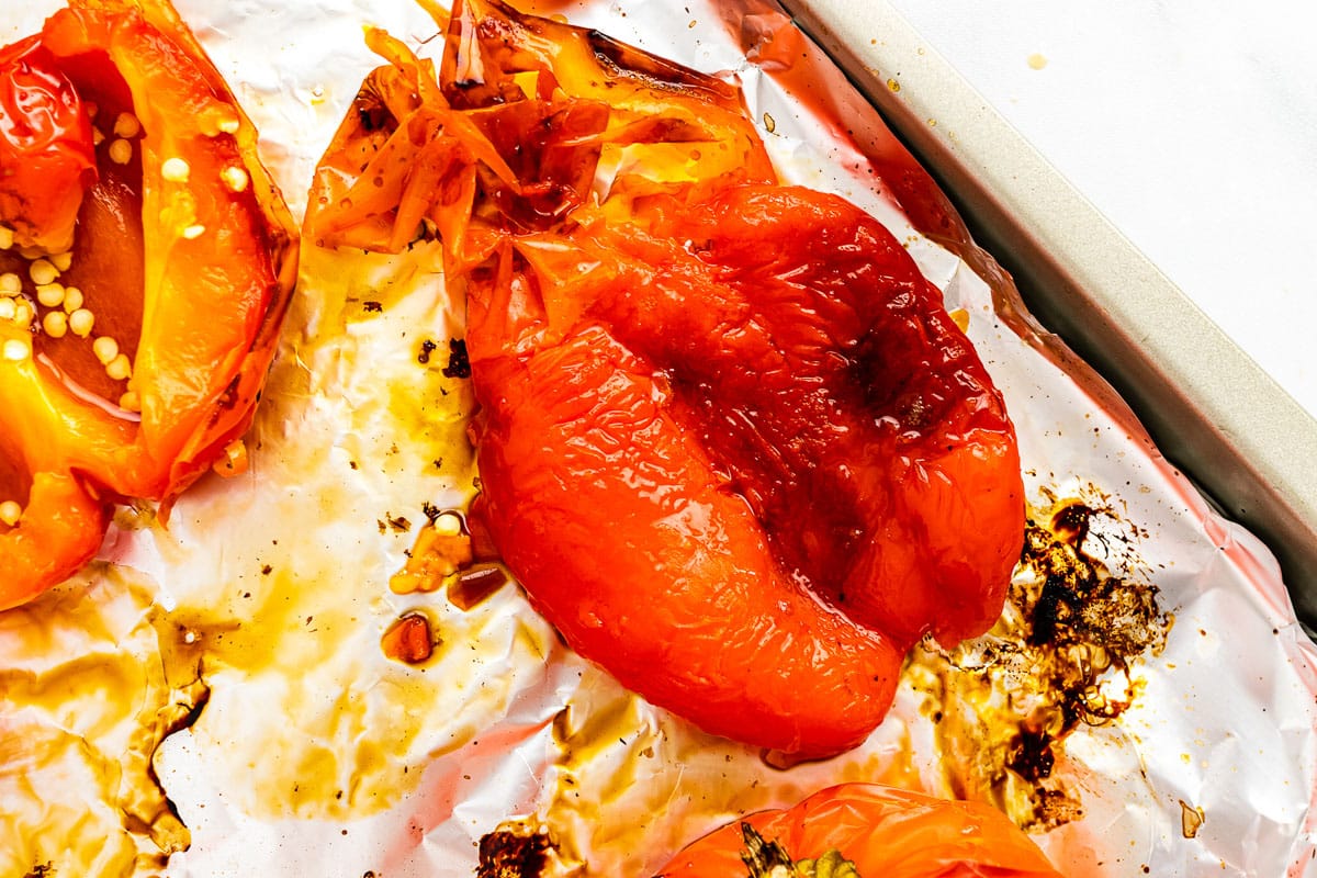 oven roasted peppers on baking tray