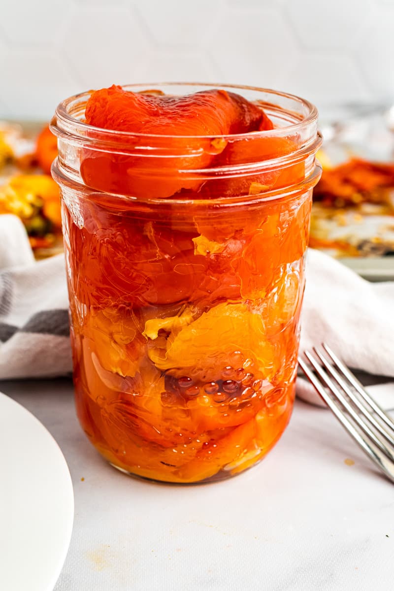 jar of oven roasted peppers