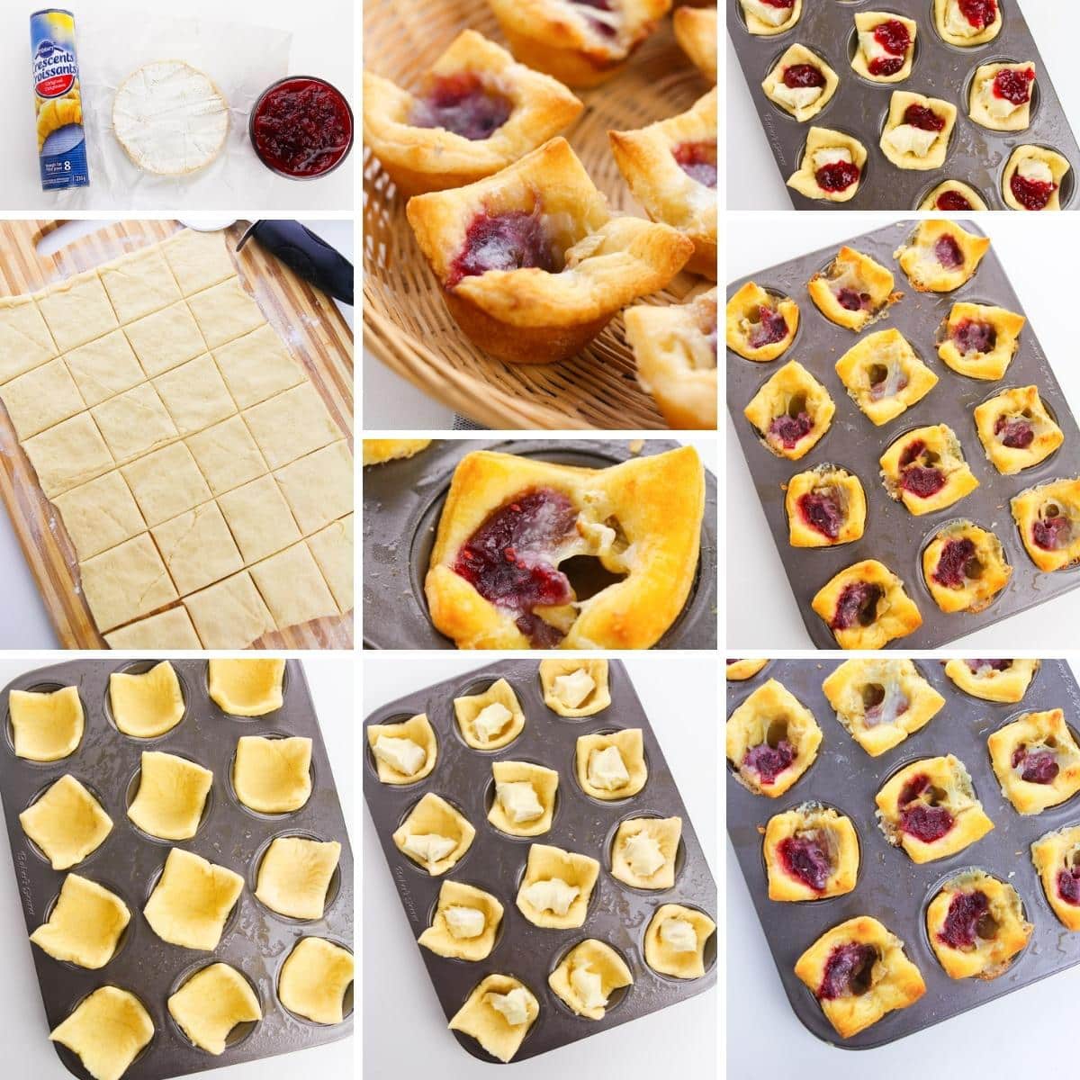 how to make cranberry brie bites collage