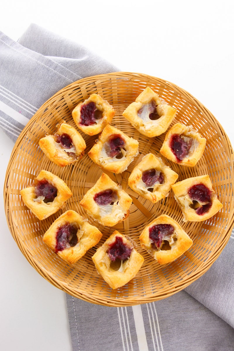 cranberry brie bites in a basket