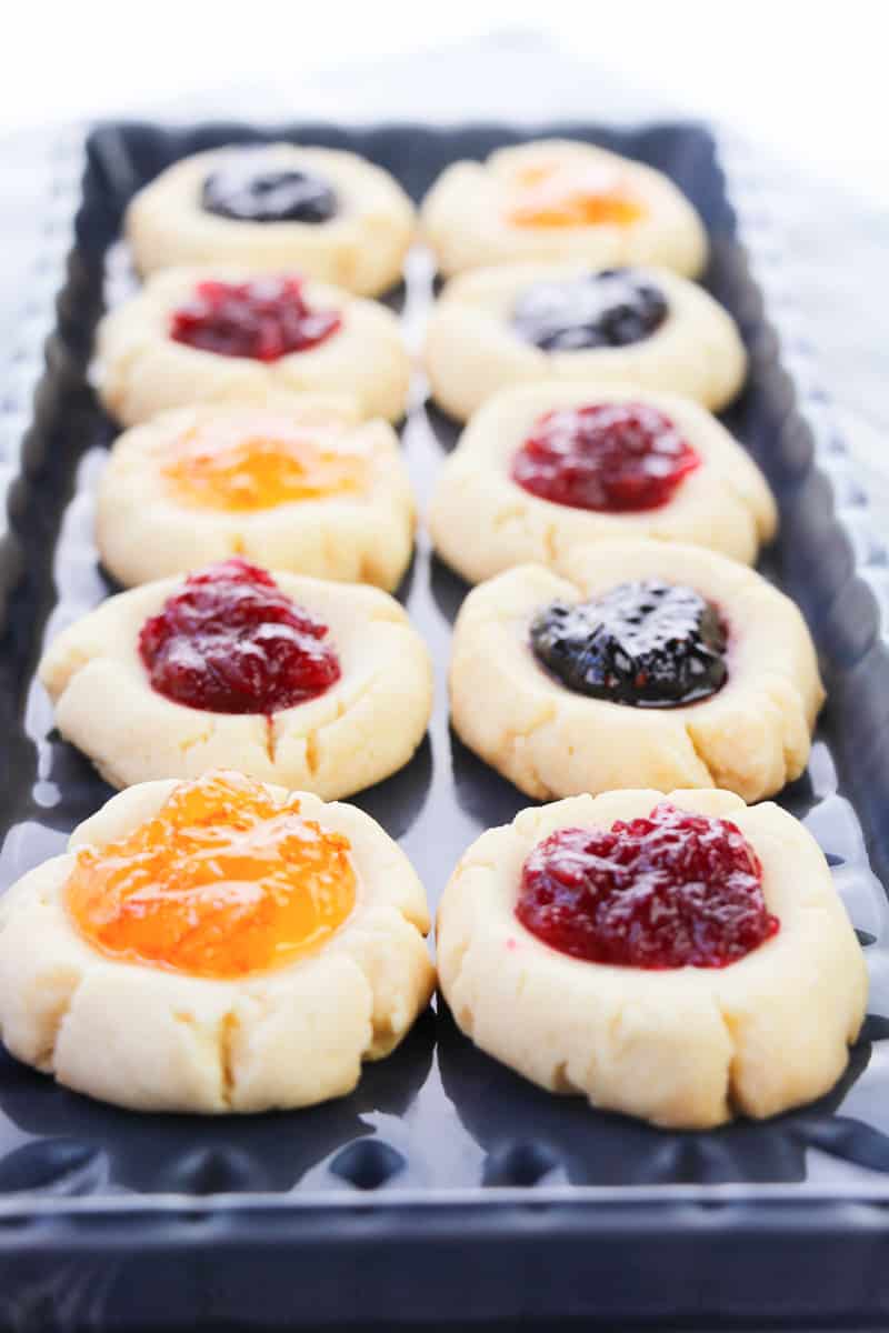 tray of shortbread thumbprint cookies