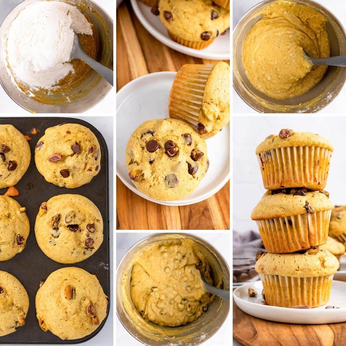 how to make chocolate chip banana bread muffins collage
