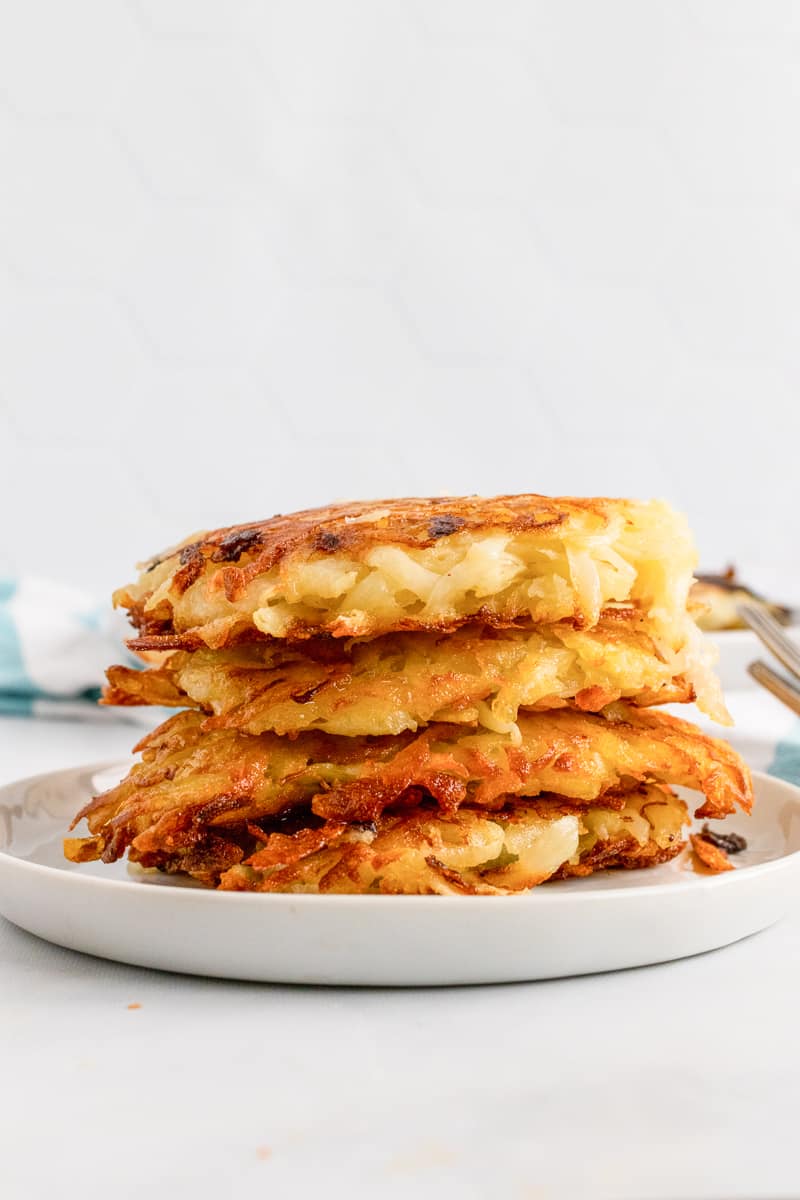 side view stack of 4 potato pancakes