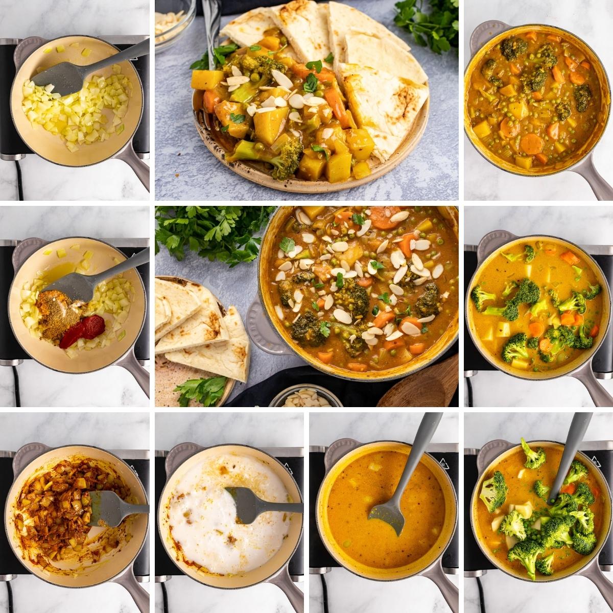 how to make 30-minute vegetable korma collage