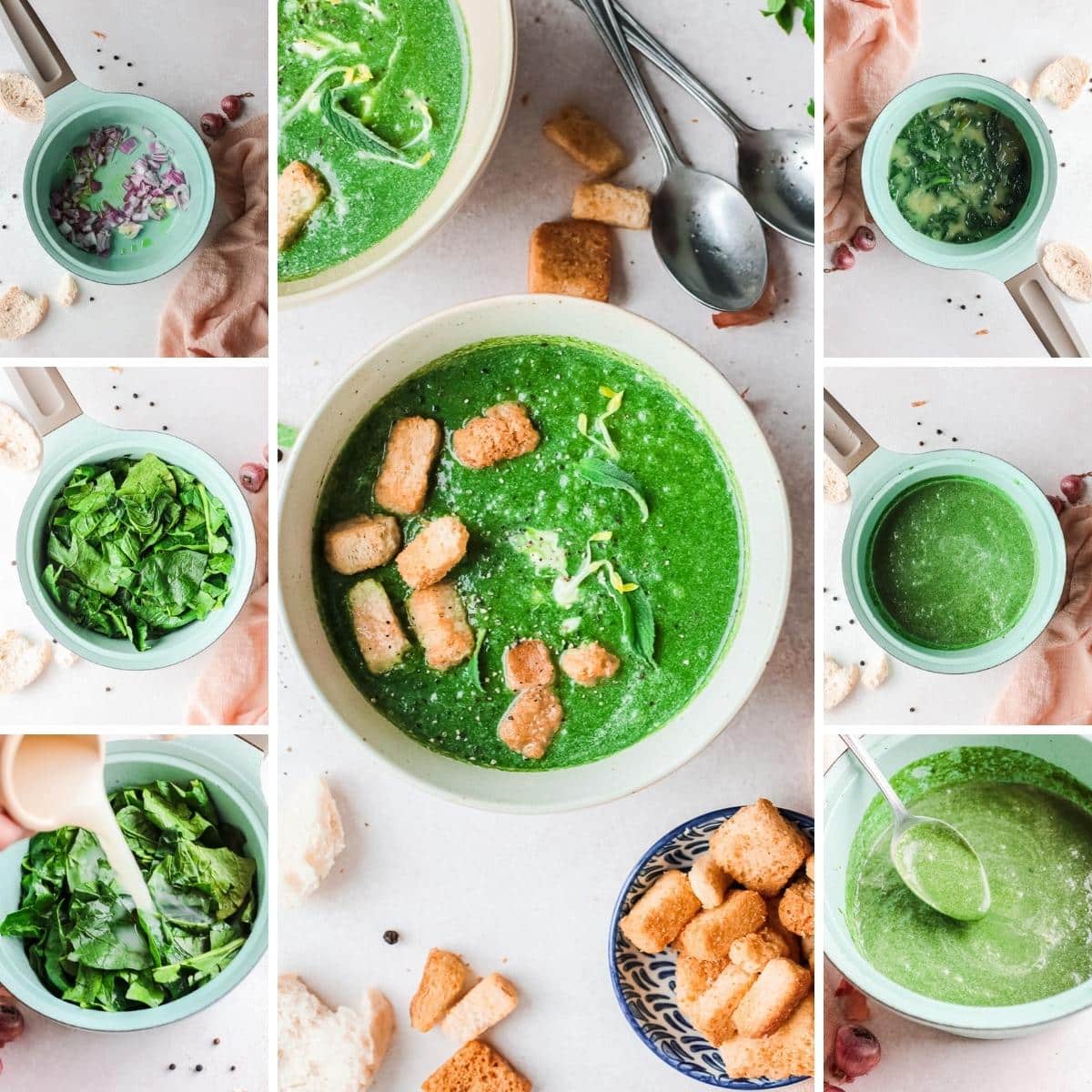 how to make vegan spinach soup collage