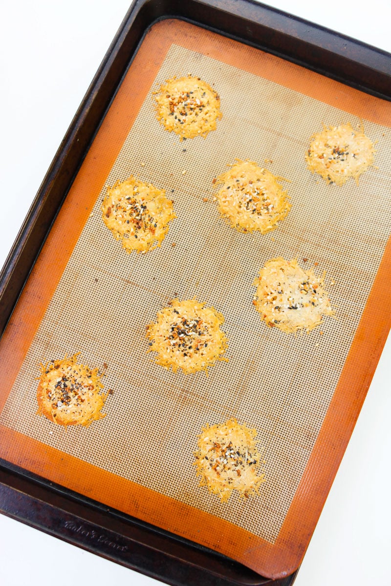 easy parmesan crisps on baking sheet