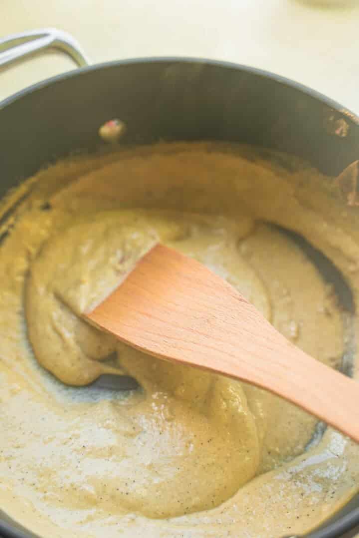 Dairy-free pasta sauce in a skillet
