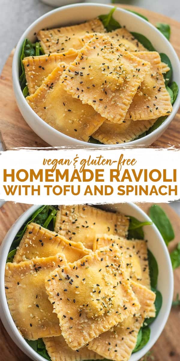 Homemade vegan ravioli with tofu and spinach gluten-free