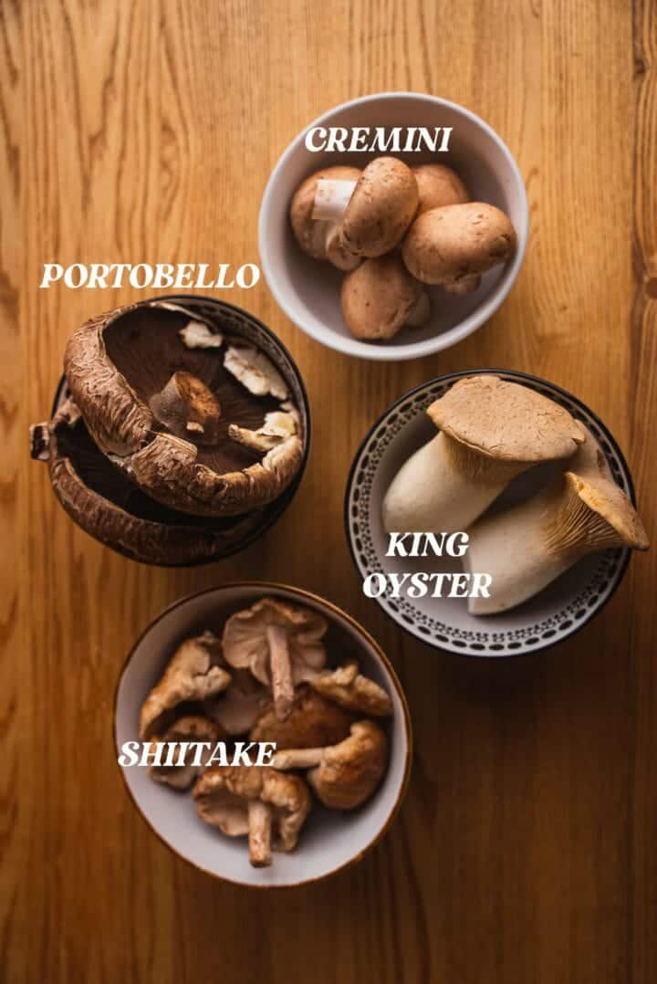 King oyster, shiitake, portobello and cremini mushrooms